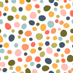 Multicolored spots circles vector seamless pattern. Seamless background with modern rainbow dots. Texture of colorful shapes for fabric, wrapping paper, scrapbooking.