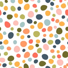  Multicolored spots circles vector seamless pattern. Seamless background with modern rainbow dots. Texture of colorful shapes for fabric, wrapping paper, scrapbooking. © Iryna