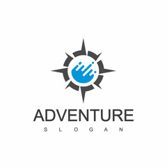 Fototapeta premium Water Adventure Logo With Compass And Water Symbol