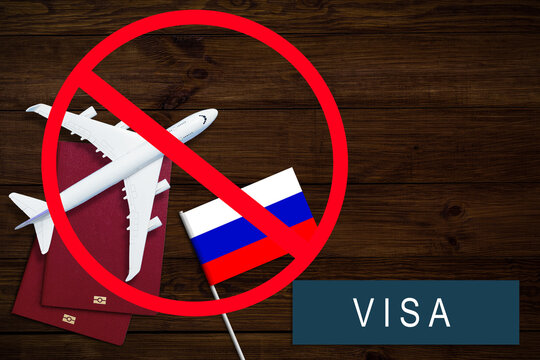  Prohibition Of Flights Of Russian Airlines, Stamp Closed The Sky Against The Background Of The Aircraft