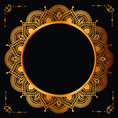 Luxury golden circle frame transparent with vintage mandala gold circular pattern