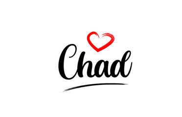 Chad country name with red love heart and black text