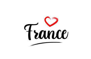 France country name with red love heart and black text