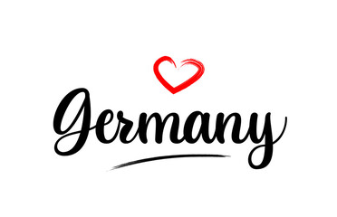 Germany country name with red love heart and black text