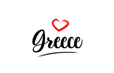 Greece country name with red love heart and black text