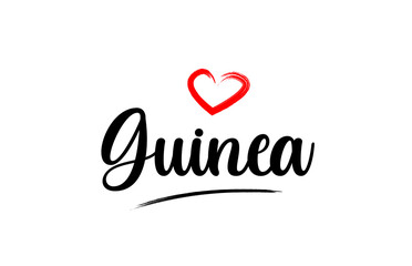Guinea country name with red love heart and black text