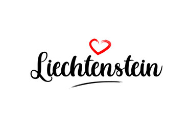 Liechtenstein country name with red love heart and black text