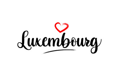 Luxembourg country name with red love heart and black text