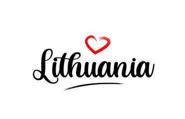Lithuania country name with red love heart and black text
