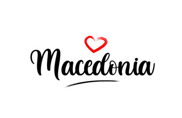 Macedonia country name with red love heart and black text