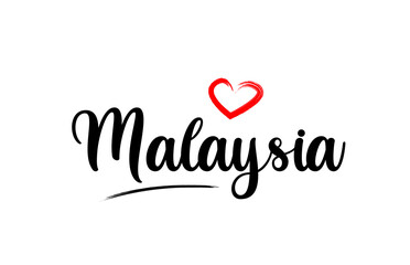 Malaysia country name with red love heart and black text