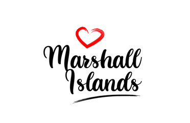 Marshall Islands country name with red love heart and black text