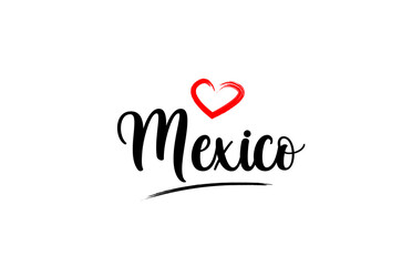 Mexico country name with red love heart and black text