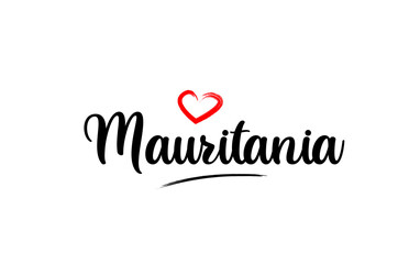 Mauritania country name with red love heart and black text