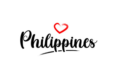 Philippines country name with red love heart and black text