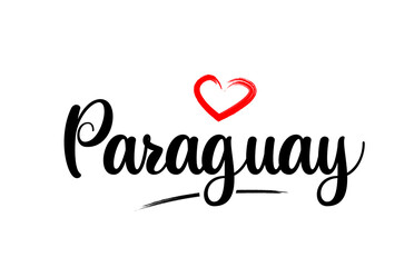 Paraguay country name with red love heart and black text