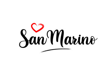 San Marino country name with red love heart and black text