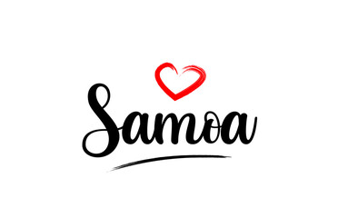 Samoa country name with red love heart and black text