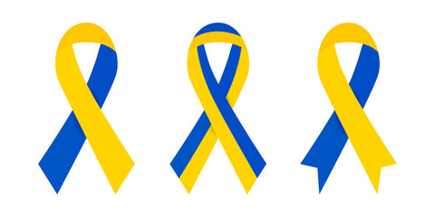 Ukraine flag ribbon .Yellow and blue ribbon isolated on white background.Ukrainian flag stripe ribbon icons.Support Ukraine.Stop war.