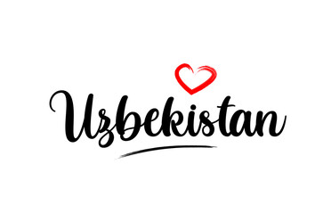 Uzbekistan country name with red love heart and black text