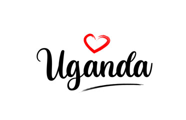 Uganda country name with red love heart and black text