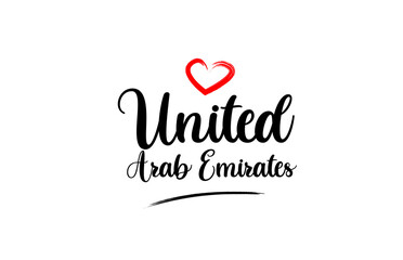 United Arab Emirates country name with red love heart and black text