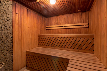 Fototapeta na wymiar interior of empty dry finnish and russian sauna bath