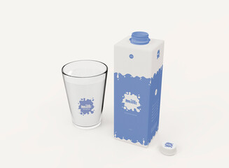 3d Milk Carton with Glass Mockup