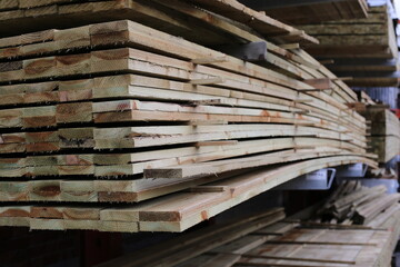 Stacked timber in yard