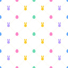 Cute Easter Egg Day Rabit Bunny Pastel Rainbow Purple Blue Green Yellow Orange Pink Diagonal Dash Line Seamless Pattern Cartoon Illustration, Mat, Fabric, Textile, Scarf, Wrapping Paper