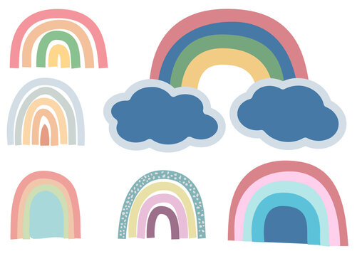 Handdrawn Abstract Minimal Scandinavian Style Rainbow Set, Vector Illustration