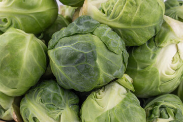 Fototapeta premium Fresh organic Brussels sprouts background.