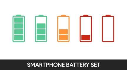 Smartphone battery icon set. Set of illustrations with smartphones with different battery charges