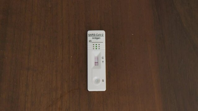 Liquid rises in a home rapid PCR test for coronavirus revealing a positive result. During the SARS-COV-2 covid-19 pandemic, many people use home tests. High quality 4k footage
