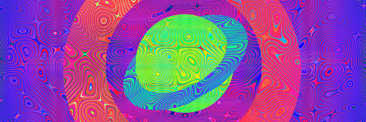 Planet in space on water drops texture and abstract colorful background with circles, seamless color pattern with waves and water drops on glass