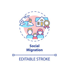 Social migration concept icon. Reunion with family. Reason to change location abstract idea thin line illustration. Isolated outline drawing. Editable stroke. Arial, Myriad Pro-Bold fonts used