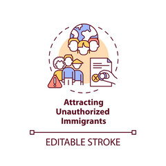 Attracting unauthorized immigrants concept icon. Legalizing migrants bad impact abstract idea thin line illustration. Isolated outline drawing. Editable stroke. Arial, Myriad Pro-Bold fonts used