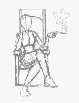 Sketch woman body smoking illustration
