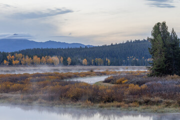 Obraz na płótnie Canvas Scenic Autumn Reflection Landscape in Grand Teton National Park Wyoming