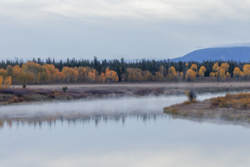 Scenic Autumn Reflection Landscape in Grand Teton National Park Wyoming