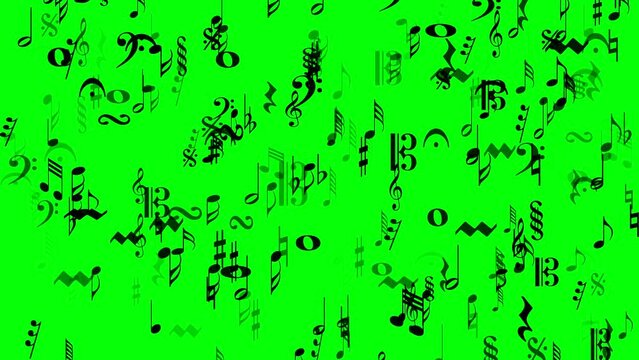 flowing random musical notes and symbols. greenscreen background 