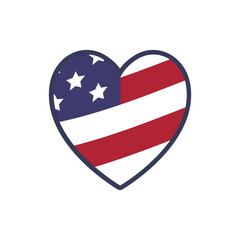 USA flag heart. United States of America national symbol. American love emblem.