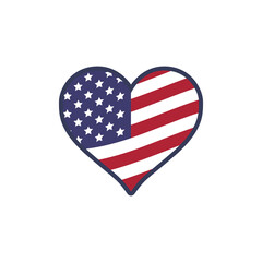 USA flag heart. United States of America national symbol. American love emblem.