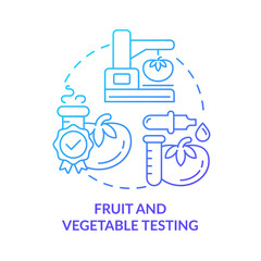 Fruit and vegetable testing blue gradient concept icon. Lab testing for food production quality abstract idea thin line illustration. Isolated outline drawing. Myriad Pro-Bold font used