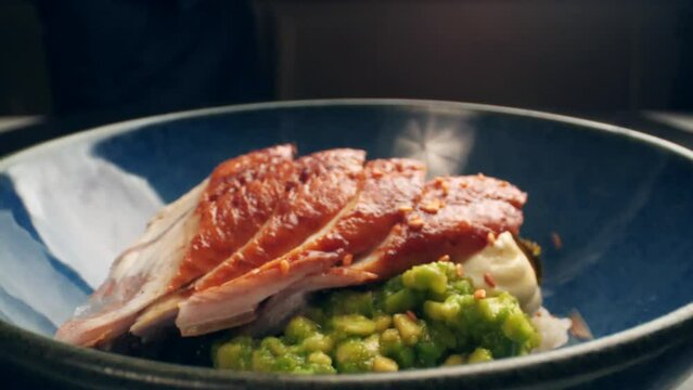 Seafood and Japanese cuisine concept. Grilled eel with sweet sauce on rice bowl