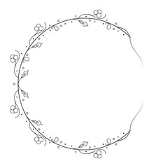 Abstract Black Simple Line Round Circle With Leaf Leaves Frame Flowers Doodle Outline Element Vector Design Style Sketch Isolated Illustration For Wedding And Banner