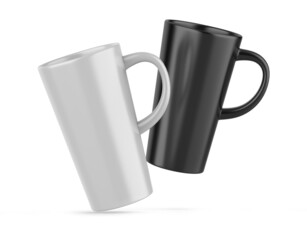 Blank ceramic white coffee cup and mug isolated on white background. design template. 3d render illustration.