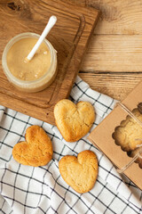 Peanut butter cookies. Crispy peanut butter cookies. Homemade vegan dessert. Vegan and vegetarian healthy food. Flatlay