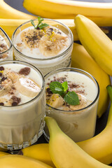 Banana smoothie in glasses