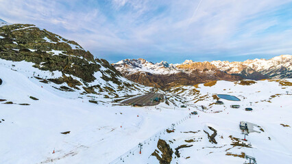 Aerial view of the ski lifts in the formigal ski station in the community of Huesca, with the...